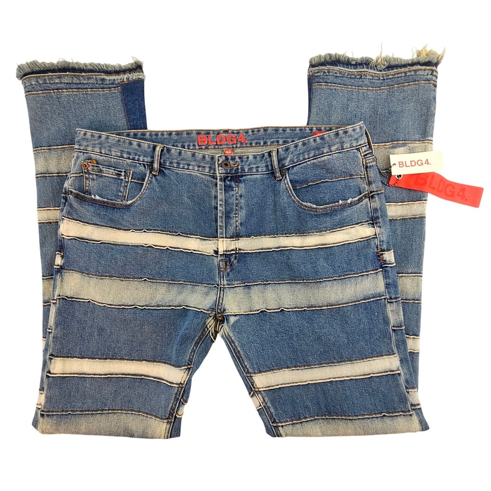 BLDG4. Levels Jean Stack Fit Size 42x38 Multi-Wash Denim Raw Hem NWT $160 L665